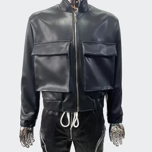 Nerazzurri Spring Autumn Cool Handsome Short Waterproof Black Pu Leather Jacket Men Zipper Three-dimensional Pockets Clothes