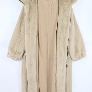 Nerazzurri Winter Long Oversized Thick Warm Striped Soft Fluffy Faux Fur Coat Women with Hood Drawstring Luxury Designer Clothes